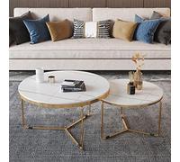 KRXSOBNV, Juego de 2 mesas de Centro Modernas con Tapa de mármol, mesas auxiliares con Estructura de Metal Resistente, for Sala de Estar, mesas Decorativas anidadas de Alto Brillo,Mesas de Centro(GOL