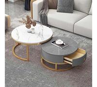 KRXSOBNV, Juego de 2 mesas de Centro Redondas Modernas con Textura de mármol: Elegante Mesa Auxiliar Nido, con cajones de Almacenamiento, for Sala de Estar,Mesas de Centro(12,70 * 50cm/27.5 * 19.6in)
