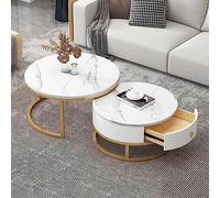 KRXSOBNV, Juego de 2 mesas de Centro Redondas Modernas con Textura de mármol: Elegante Mesa Auxiliar Nido, con cajones de Almacenamiento, for Sala de Estar,Mesas de Centro(8,70 * 50cm/27.5 * 19.6in)
