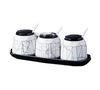 KRXSOBNV, Juego de ollas for especias, recipiente con cuchara de cerámica con tapa y bandeja, azucarero de 380ml, bote for condimentos, lata,Tarros Sazonadores