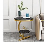 KRXSOBNV, Mesa Auxiliar: Elegante Mesa de Centro de Esquina Redonda de 2 Niveles, for Sala de Estar, Hotel y Mueble Decorativo Funcional,Mesas de Centro(Gold Black)
