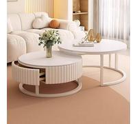 KRXSOBNV, Mesa De Centro Blanca, con Cajones De Almacenamiento: Juego Redondo Moderno 2 En 1, Mueble Elegante, for Sala De Estar, Estructura De Metal Duradera,Mesas de Centro(70cm/27.5)