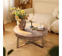 KRXSOBNV, Mesa de Centro Circular de Madera Maciza con Patas de Metal Cruzadas Doradas - Mesa de Centro de Madera Redonda de Granja Moderna de Mediados de Siglo, for Sala de Estar,Reposapiés