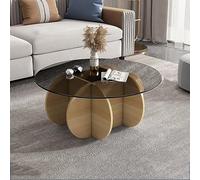 KRXSOBNV, Mesa de Centro con Tapa de Vidrio con Base de Madera Maciza - Mesa Central Redonda Moderna, for Sala de Estar y Patio - Mesa de té Auxiliar con Tapa de Vidrio Templado Transparente.,Reposap