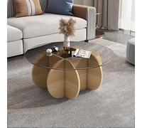 KRXSOBNV, Mesa de Centro con Tapa de Vidrio con Base de Madera Maciza - Mesa Central Redonda Moderna, for Sala de Estar y Patio - Mesa de té Auxiliar con Tapa de Vidrio Templado Transparente.,Reposap