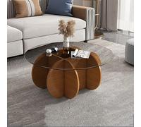 KRXSOBNV, Mesa de Centro con Tapa de Vidrio con Base de Madera Maciza - Mesa Central Redonda Moderna, for Sala de Estar y Patio - Mesa de té Auxiliar con Tapa de Vidrio Templado Transparente.,Reposap