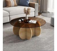 KRXSOBNV, Mesa de Centro con Tapa de Vidrio con Base de Madera Maciza - Mesa Central Redonda Moderna, for Sala de Estar y Patio - Mesa de té Auxiliar con Tapa de Vidrio Templado Transparente.,Reposap