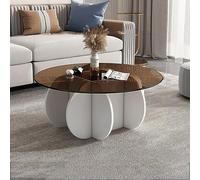 KRXSOBNV, Mesa de Centro con Tapa de Vidrio con Base de Madera Maciza - Mesa Central Redonda Moderna, for Sala de Estar y Patio - Mesa de té Auxiliar con Tapa de Vidrio Templado Transparente.,Reposap
