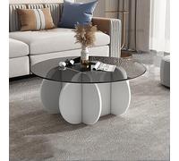 KRXSOBNV, Mesa de Centro con Tapa de Vidrio con Base de Madera Maciza - Mesa Central Redonda Moderna, for Sala de Estar y Patio - Mesa de té Auxiliar con Tapa de Vidrio Templado Transparente.,Reposap