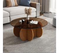 KRXSOBNV, Mesa de Centro con Tapa de Vidrio con Base de Madera Maciza - Mesa Central Redonda Moderna, for Sala de Estar y Patio - Mesa de té Auxiliar con Tapa de Vidrio Templado Transparente.,Reposap
