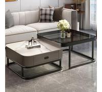 KRXSOBNV, Mesa de Centro Cuadrada Dorada - Juego de 2 de diseño Moderno, con Estructura de Metal for Sala de Estar y Almacenamiento - Decoración Elegante for el hogar for Sala de Estar,Reposapiés(E)