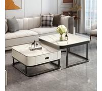 KRXSOBNV, Mesa de Centro Cuadrada Dorada - Juego de 2 de diseño Moderno, con Estructura de Metal for Sala de Estar y Almacenamiento - Decoración Elegante for el hogar for Sala de Estar,Reposapiés(F)