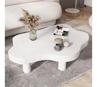 KRXSOBNV, Mesa de Centro Moderna en Forma de Nube, con Madera Irregular, Mesa Auxiliar Gruesa de Esquina Redonda, 3 Patas, Muebles de Sala de Estar, diseño único,Reposapiés(White,90 * 60 * 40CM)