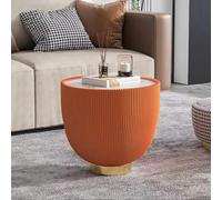 KRXSOBNV, Mesa de Centro Redonda con diseño de mármol, con Base de Metal, Mesa Auxiliar Lujosa con sofá con Borde de Cuero, for decoración del hogar, Sala de Estar,Reposapiés(Orange,48x48x45cm)