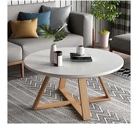 KRXSOBNV, Mesa de Centro Redonda con Diseño Moderno, Tablero de MDF y Patas de Madera, for Sala de Estar, Dormitorio, balcón, Oficina - Mesa Auxiliar con Extremos de sofá,Reposapiés(White,50cm)
