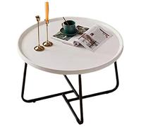 KRXSOBNV, Mesa de Centro Redonda con Tapa de Madera de Nogal, con Marco de Metal Negro, Ideal for Sala de Estar Moderna y Muebles pequeños for el hogar,Reposapiés(White,60x39cm)
