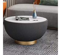 KRXSOBNV, Mesa De Centro Redonda Moderna De Lujo, con Sofá con Bordes De Cuero Y Tapa con Patrón De Mármol, Mesa Auxiliar con Base De Metal, for Decoración del Hogar, Sala De Estar,Reposapiés(Black,7