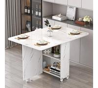 KRXSOBNV, Mesa de Comedor Plegable con Almacenamiento, Mesa Plegable, mesas abatibles for Espacios pequeños con Ruedas móviles, 2 estantes de Almacenamiento Abiertos ,Mesa de Comedor Plegable