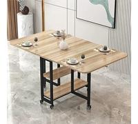 KRXSOBNV, Mesa de Comedor Plegable móvil, Mesa abatible con 2 estantes de Almacenamiento Abiertos, Mesa Rectangular Extensible con Marco de Metal ,Mesa de Comedor Plegable(Wood Black Shelf,L 100cm)