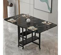 KRXSOBNV, Mesa de Comedor Plegable móvil, Mesa abatible con 2 estantes de Almacenamiento Abiertos, Mesa Rectangular Extensible con Marco de Metal ,Mesa de Comedor Plegable(Black Black Shelf,L 140cm)