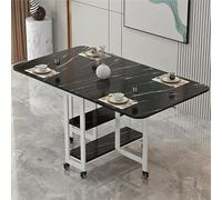 KRXSOBNV, Mesa de Comedor Plegable móvil, Mesa abatible con 2 estantes de Almacenamiento Abiertos, Mesa Rectangular Extensible con Marco de Metal ,Mesa de Comedor Plegable(Black White Shelf,L 100cm)