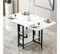 KRXSOBNV, Mesa de comedor plegable móvil, mesa abatible con 2 estantes de almacenamiento abiertos, mesa rectangular extensible con marco de metal ,Mesa de Comedor Plegable(Variegated black Shelf,L 140