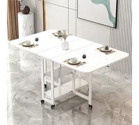 KRXSOBNV, Mesa de Comedor Plegable móvil, Mesa abatible con 2 estantes de Almacenamiento Abiertos, Mesa Rectangular Extensible con Marco de Metal ,Mesa de Comedor Plegable(White White Shelf,L 120cm)