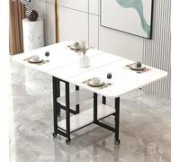 KRXSOBNV, Mesa de Comedor Plegable móvil, Mesa abatible con 2 estantes de Almacenamiento Abiertos, Mesa Rectangular Extensible con Marco de Metal ,Mesa de Comedor Plegable(White Black Shelf,L 140cm)