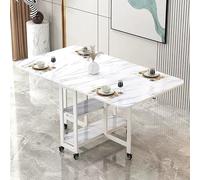 KRXSOBNV, Mesa de comedor plegable móvil, mesa abatible con 2 estantes de almacenamiento abiertos, mesa rectangular extensible con marco de metal ,Mesa de Comedor Plegable(Variegated white Shelf,L 100