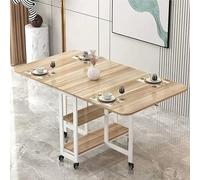 KRXSOBNV, Mesa de Comedor Plegable móvil, Mesa abatible con 2 estantes de Almacenamiento Abiertos, Mesa Rectangular Extensible con Marco de Metal ,Mesa de Comedor Plegable(Wood White Shelf,L 120cm)