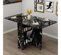 KRXSOBNV, Mesa de Comedor Plegable móvil, Mesa abatible Que Ahorra Espacio con 6 Ruedas, Mesa versátil Extensible Plegable con 2 estantes de Almacenamiento Abiertos ,Mesa de Comedor Plegable(Svart)