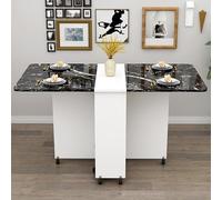 KRXSOBNV, Mesa de comedor plegable móvil, mesa abatible que ahorra espacio con 6 ruedas, mesa versátil extensible plegable con 2 estantes de almacenamiento abiertos ,Mesa de Comedor Plegable(Black+whi