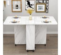KRXSOBNV, Mesa de Comedor Plegable móvil, Mesa abatible Que Ahorra Espacio con 6 Ruedas, Mesa versátil Extensible Plegable con 2 estantes de Almacenamiento Abiertos ,Mesa de Comedor Plegable(Bianco)