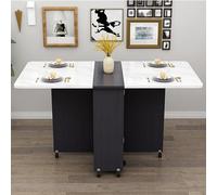 KRXSOBNV, Mesa de comedor plegable móvil, mesa abatible que ahorra espacio con 6 ruedas, mesa versátil extensible plegable con 2 estantes de almacenamiento abiertos ,Mesa de Comedor Plegable(Black+whi