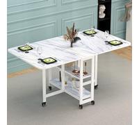 KRXSOBNV, Mesa de comedor plegable que ahorra espacio, mesa de comedor de hojas abatibles con ruedas bloqueables, mesa de comedor extensible con estante de almacenamiento de 2 capas ，Mesa de Comedor P