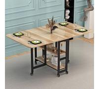 KRXSOBNV, Mesa de comedor plegable que ahorra espacio, mesa de comedor de hojas abatibles con ruedas bloqueables, mesa de comedor extensible con estante de almacenamiento de 2 capas ,Mesa de Comedor P