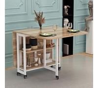 KRXSOBNV, Mesa de comedor plegable que ahorra espacio, mesa de comedor de hojas abatibles con ruedas bloqueables, mesa de comedor extensible con estante de almacenamiento de 2 capas ,Mesa de Comedor P