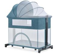 KRXSOBNV, Moisés De Noche for Bebé con Ruedas Y Mosquitera, Altura Ajustable Cojín Engrosado Mejorado, Cuna Recién Nacido,Azul ，Cuna(Blue)