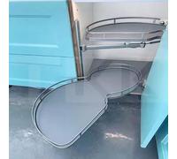 KRXSOBNV, Organizador extraíble for esquina ciega de armario de cocina, con bandeja oscilante de 2 capas for armarios de 900 mm, organizador de cocina, gris cromado ，Organizador de esquina para cocina
