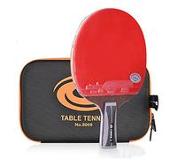 KRXSOBNV Raquetas de Tenis de Mesa, Pala de Ping-Pong competición, con 5 Placas Madera + 2 Carbono en la Parte Inferior, Raqueta ruptura rápida(Short Handle)