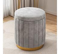 KRXSOBNV, Redondo con Base Dorada - Taburete Suave for reposapiés de Gran Capacidad y Silla de tocador for una decoración Elegante del hogar - Felpa,Reposapiés(Grey)