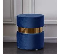 KRXSOBNV Reposapiés De Terciopelo - Taburete De Tocador Tapizado Azul Marino Redondo Moderno con Borde Dorado, Taburete Corto Cómodo con Mechones Gruesos,Reposapiés(Navy Blue)