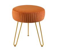 KRXSOBNV Reposapiés Redondo De Terciopelo con Patas Doradas - Taburete De Tocador De Maquillaje Otomano, Silla Plisada Tapizada Moderna, for Sala De Estar Y Dormitorio,Reposapiés(Orange)