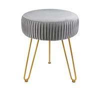 KRXSOBNV Reposapiés Redondo De Terciopelo con Patas Doradas - Taburete De Tocador De Maquillaje Otomano, Silla Plisada Tapizada Moderna, for Sala De Estar Y Dormitorio,Reposapiés(Grey)