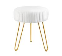 KRXSOBNV Reposapiés Redondo De Terciopelo con Patas Doradas - Taburete De Tocador De Maquillaje Otomano, Silla Plisada Tapizada Moderna, for Sala De Estar Y Dormitorio,Reposapiés(White)