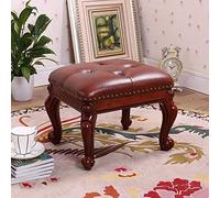 KRXSOBNV, Reposapiés Vintage - Taburete De Café Tapizado Verde De Lujo, con Patas De Madera Tallada - Reposapiés Pequeño De Cuero PU for Sofá O Silla,Reposapiés(Brown)