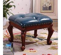 KRXSOBNV, Reposapiés Vintage - Taburete De Café Tapizado Verde De Lujo, con Patas De Madera Tallada - Reposapiés Pequeño De Cuero PU for Sofá O Silla,Reposapiés(Blue)