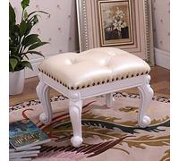KRXSOBNV, Reposapiés Vintage - Taburete De Café Tapizado Verde De Lujo, con Patas De Madera Tallada - Reposapiés Pequeño De Cuero PU for Sofá O Silla,Reposapiés(White)
