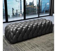 KRXSOBNV Taburete Blanco De Lujo con Botones, Cómodo Banco Reposapiés, for La Entrada del Dormitorio De La Sala De Estar - Cuero Tapizado Rectángulo,Reposapiés(Black,70x45x42cm(28x18x17inch))