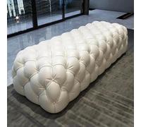 KRXSOBNV Taburete Blanco De Lujo con Botones, Cómodo Banco Reposapiés, for La Entrada del Dormitorio De La Sala De Estar - Cuero Tapizado Rectángulo,Reposapiés(White,90x45x42cm(35x18x17inch))